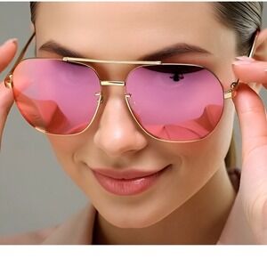 Women Sunglasses Pink Mirrored Lens Fashion‎ Aviator Outdoor Beach Lentes Gafas